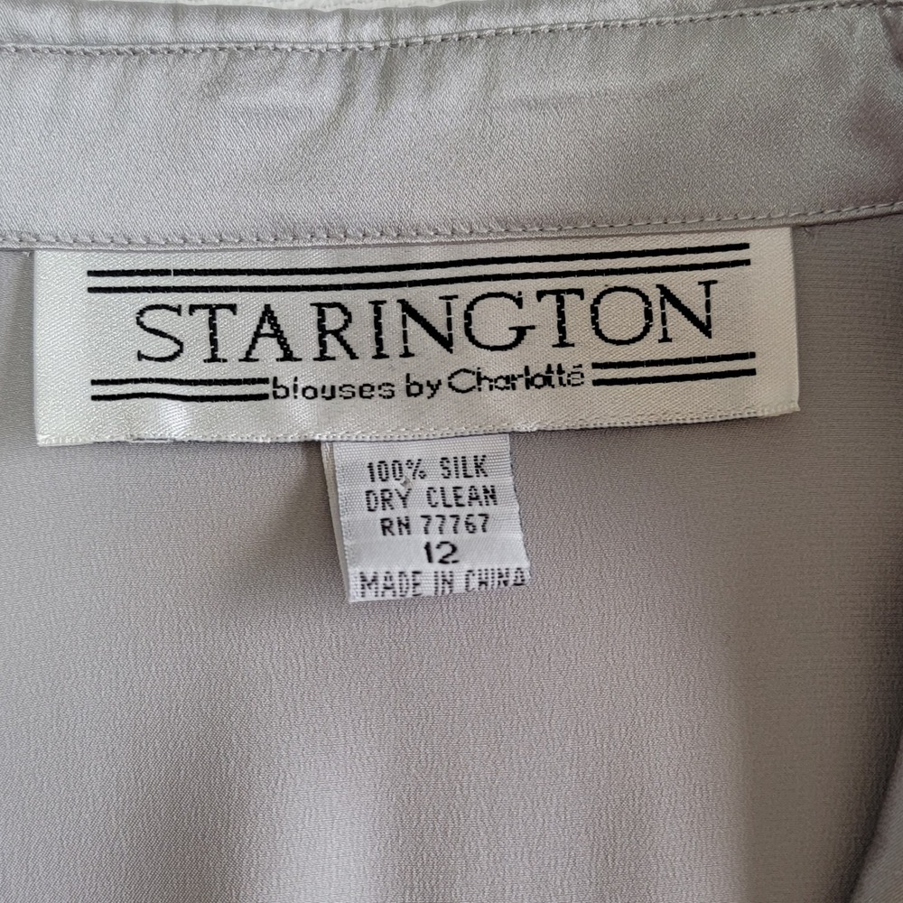 VTG 90s Starington Silk Blouse Silver Women 12 Quiet Luxury Corporate Officewear - Picture 4 of 11